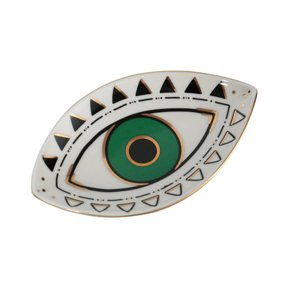 Oval Ceramic Tray with Evil Eye Design