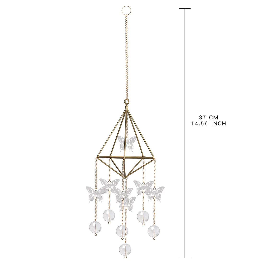 Decorative hanging chandelier with butterfly and pearl elements on a white background