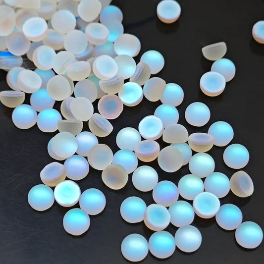 Frosted Round Flat Bottom AB Color Moonstone Glass Beads