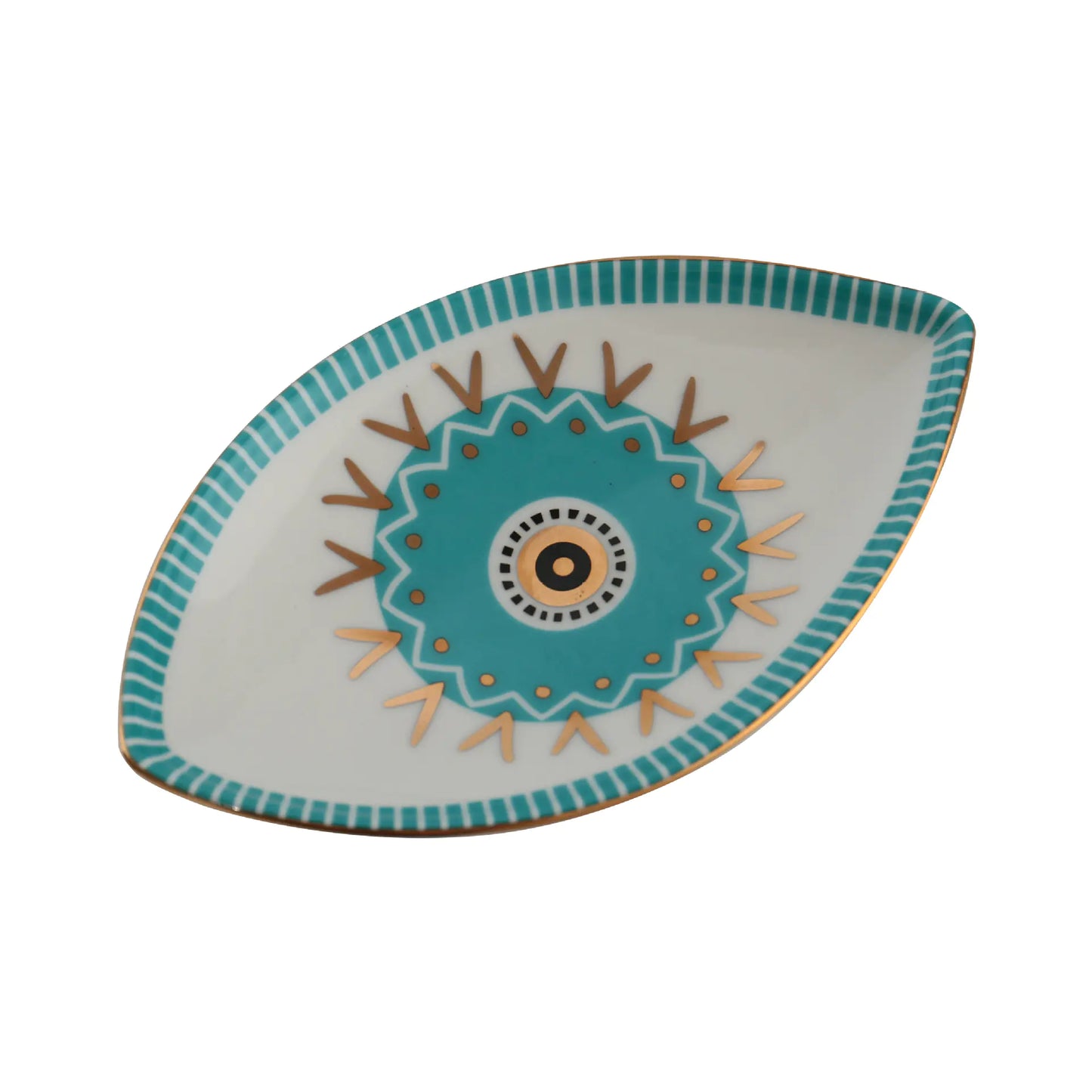 Oval Ceramic Tray with Evil Eye Design