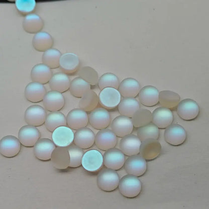 Frosted Round Flat Bottom AB Color Moonstone Glass Beads