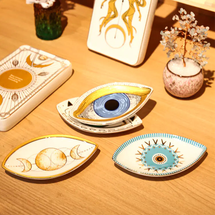 Oval Ceramic Tray with Evil Eye Design