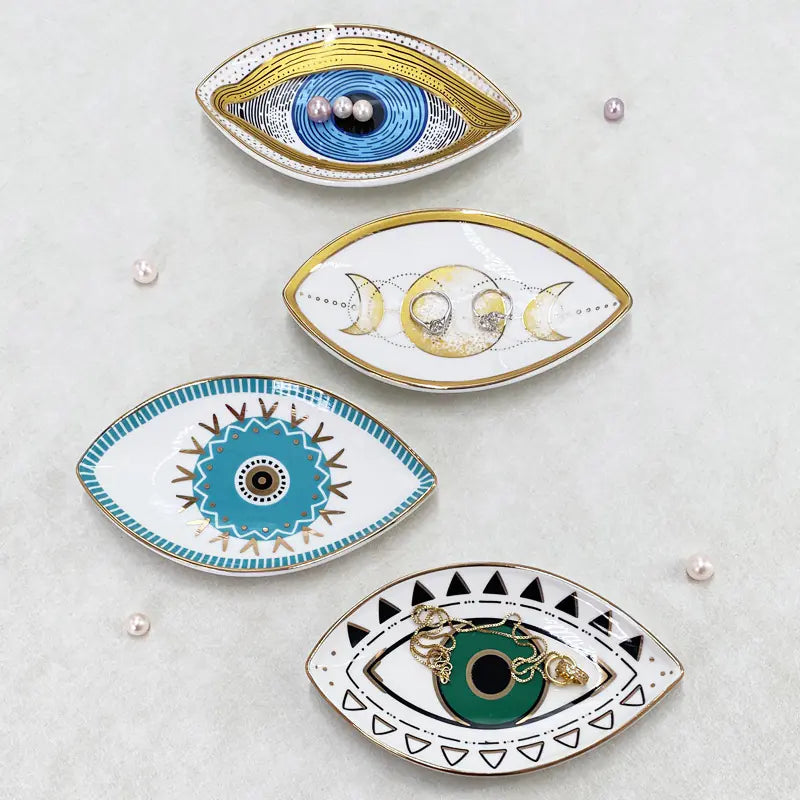 Oval Ceramic Tray with Evil Eye Design