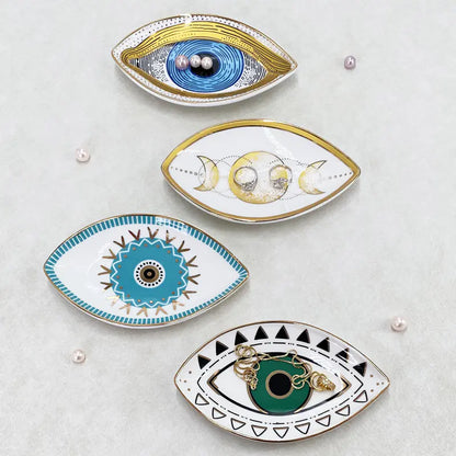 Oval Ceramic Tray with Evil Eye Design