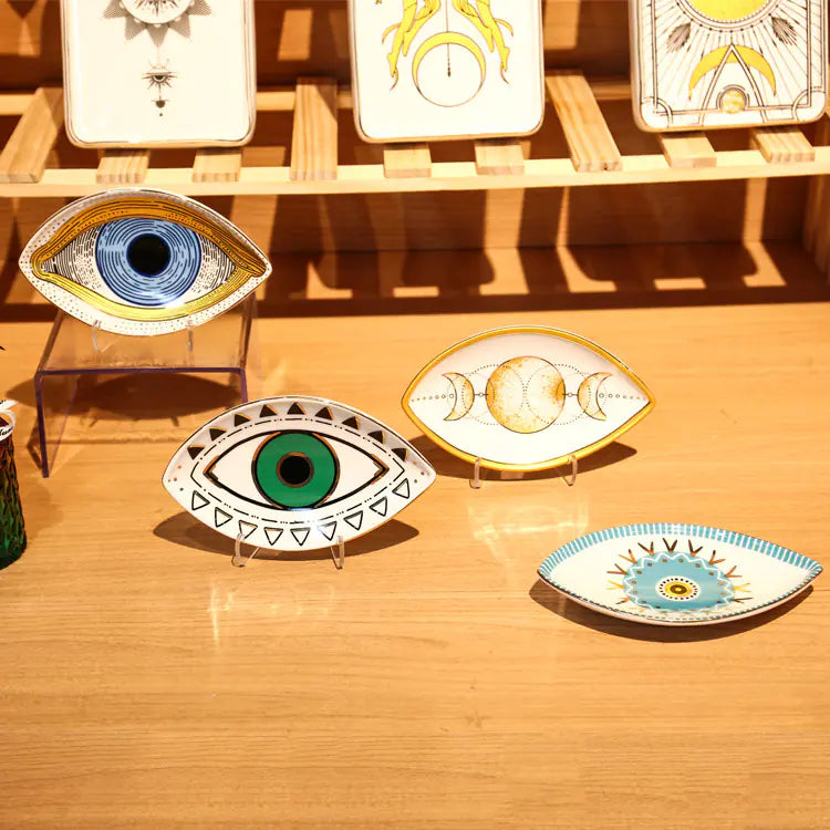 Oval Ceramic Tray with Evil Eye Design